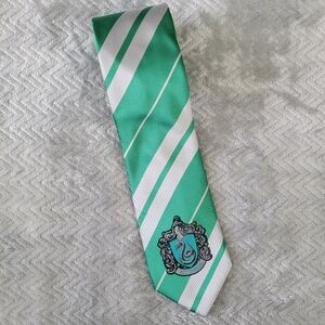 Harry Potter Warner Brothers Slytherin Snake Green White Diagonal Striped Tie